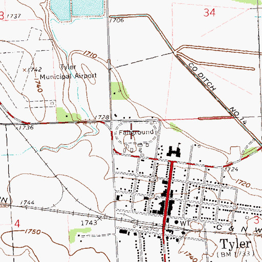 Topographic Map of Lincoln County Fairgrounds, MN