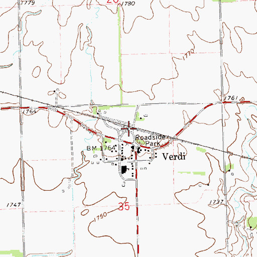 Topographic Map of Verdi, MN