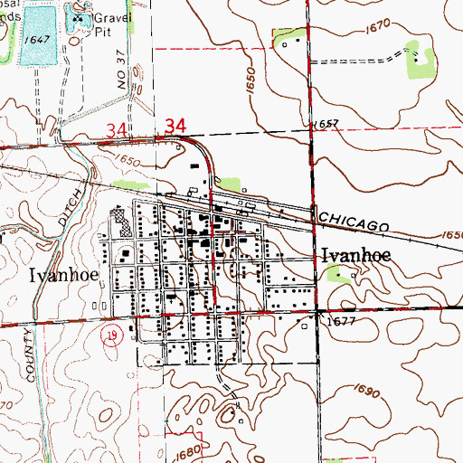 Topographic Map of Ivanhoe Public Library, MN