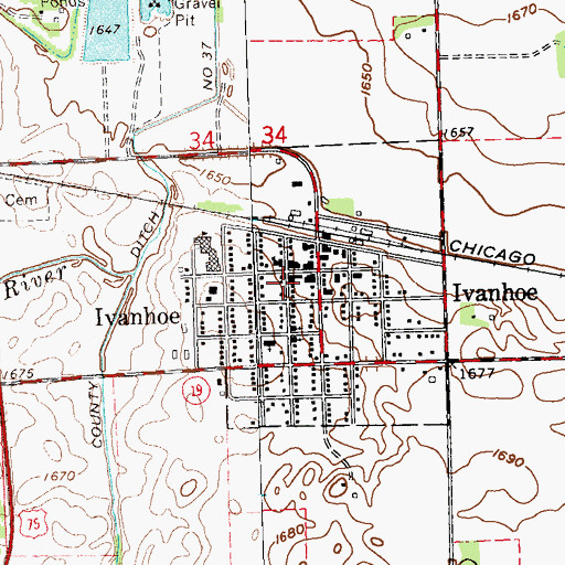 Topographic Map of Ivanhoe Post Office, MN