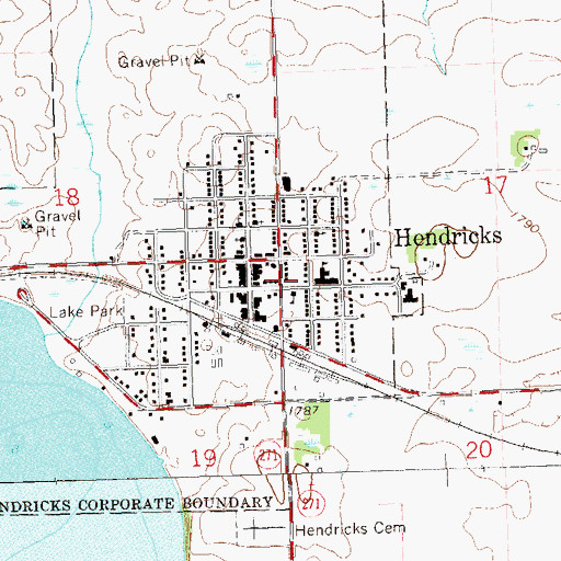 Topographic Map of Hendricks Post Office, MN