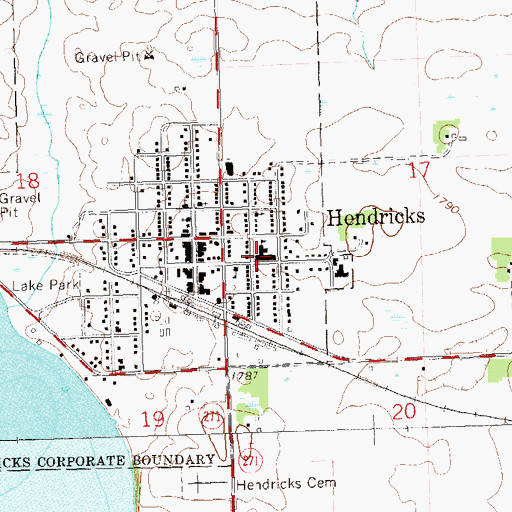 Topographic Map of Hendricks Public School, MN