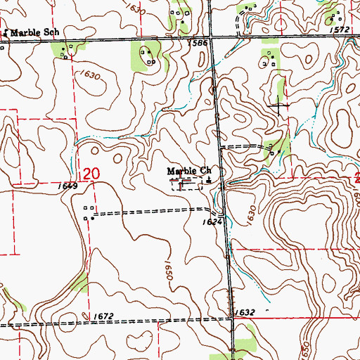 Topographic Map of Marble Cemetery, MN
