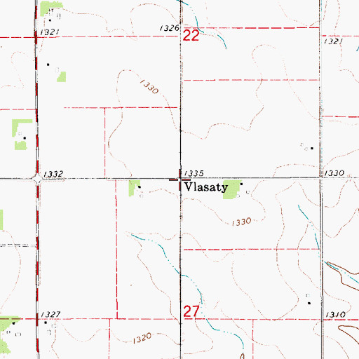 Topographic Map of Vlasaty Post Office (historical), MN