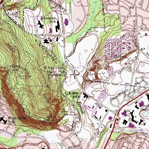 Topographic Map of B'nail Jacob Memorial Park, CT