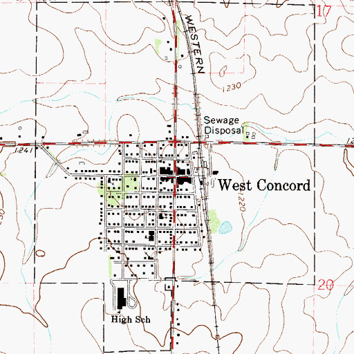 Topographic Map of West Concord Library, MN