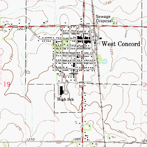 Topographic Map of West Concord Catholic Church, MN