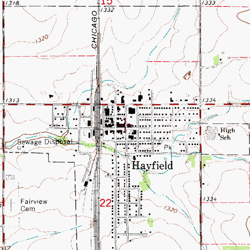 Topographic Map of Hayfield Library, MN