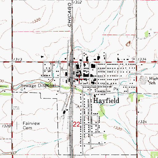 Topographic Map of Hayfield Post Office, MN
