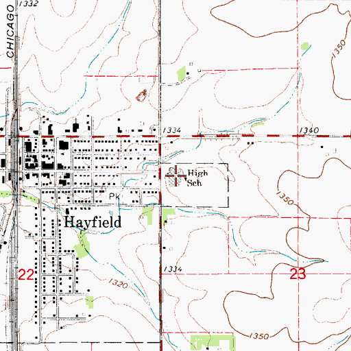 Topographic Map of Hayfield High School, MN