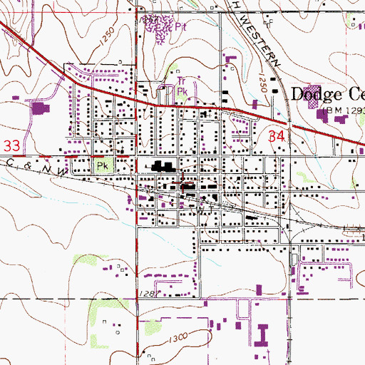 Topographic Map of Dodge Center Library, MN