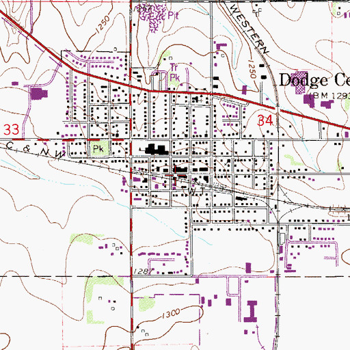 Topographic Map of Dodge Center Post Office, MN