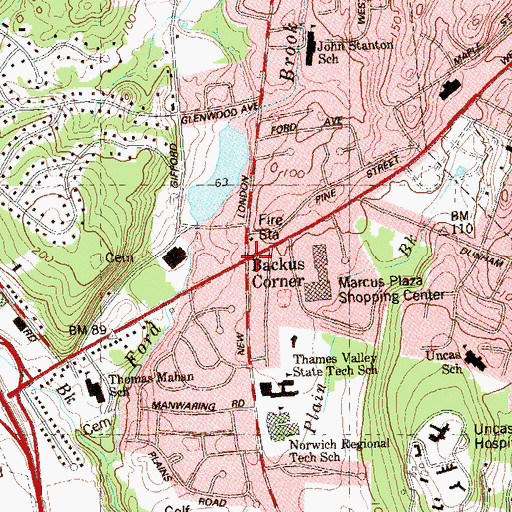 Topographic Map of Backus Corner, CT