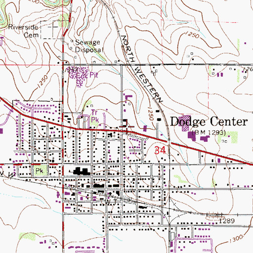 Topographic Map of Dodge Center Fire Department, MN