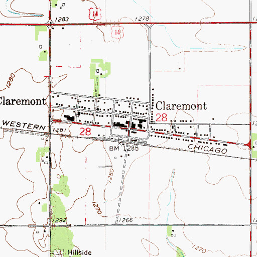 Topographic Map of Claremont Post Office, MN