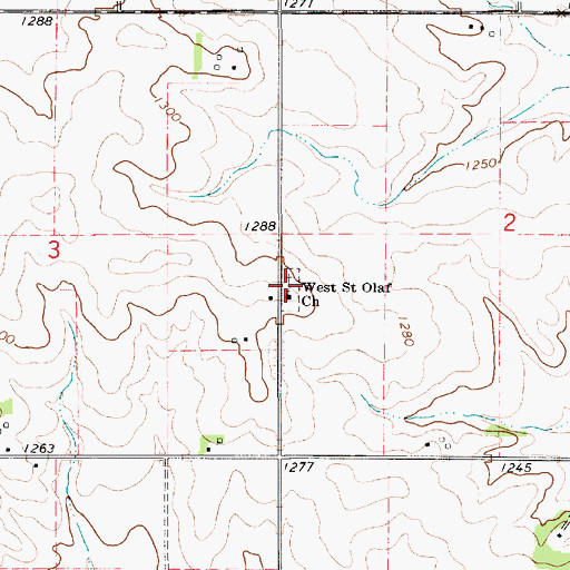 Topographic Map of West Saint Olaf Cemetery, MN