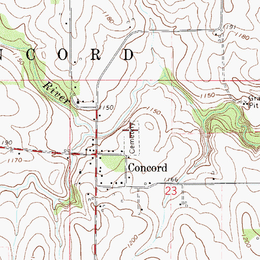 Topographic Map of Concord Cemetery, MN