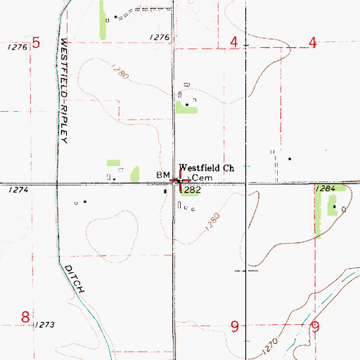 Topographic Map of Westfield Cemetery, MN