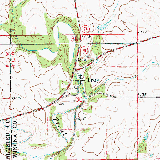 Topographic Map of Troy Post Office (historical), MN