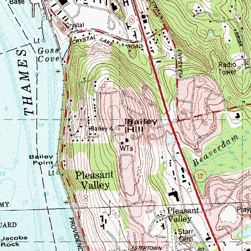 Topographic Map of Bailey Hill, CT
