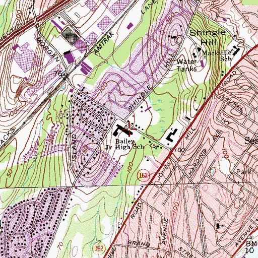 Topographic Map of Harry M Bailey Middle School, CT