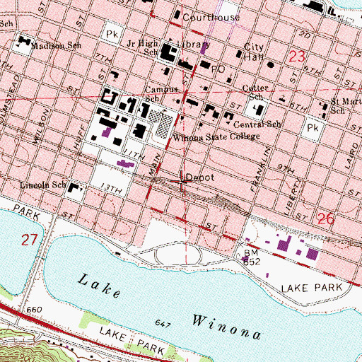 Topographic Map of Winona, MN
