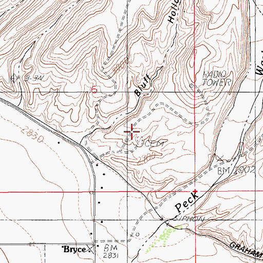Topographic Map of Bryce Cemetery, AZ