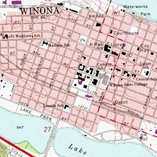 Topographic Map of Lucas Hall, MN