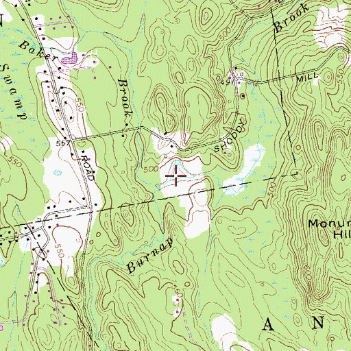 Topographic Map of Baker Brook, CT