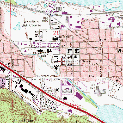 Topographic Map of Lourdes Hall, MN