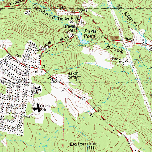 Topographic Map of Baker Cemetery, CT