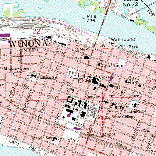 Topographic Map of First Baptist Church, MN