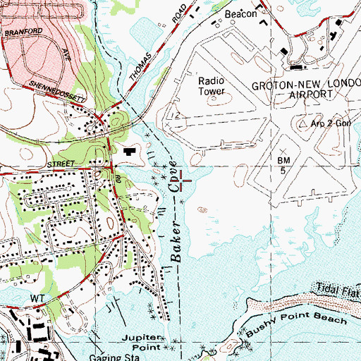 Topographic Map of Baker Cove, CT