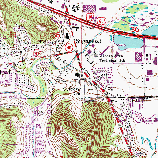 Topographic Map of Pleasant Valley Evangelical Church, MN