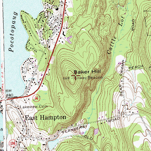 Topographic Map of Baker Hill, CT