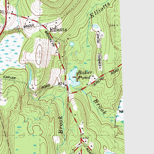 Topographic Map of Baker Pond, CT