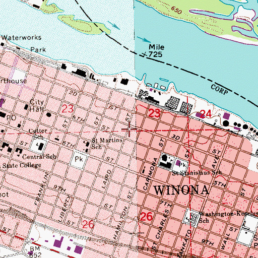 Topographic Map of Winona Fire Department Central, MN