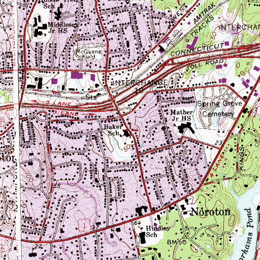 Topographic Map of Baker School, CT
