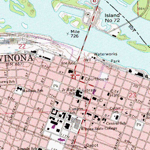 Topographic Map of Winona County Law Enforcement Center, MN