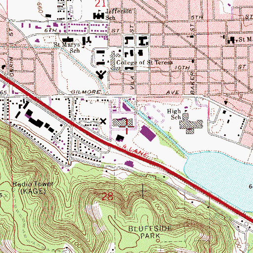 Topographic Map of Winona Mall, MN