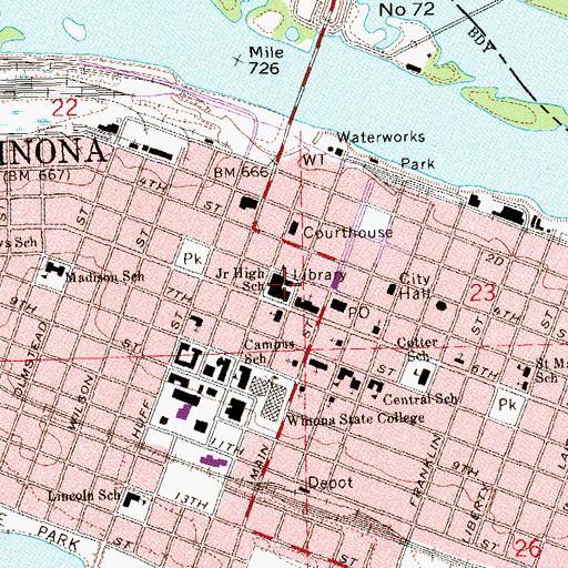Topographic Map of Winona Public Library, MN