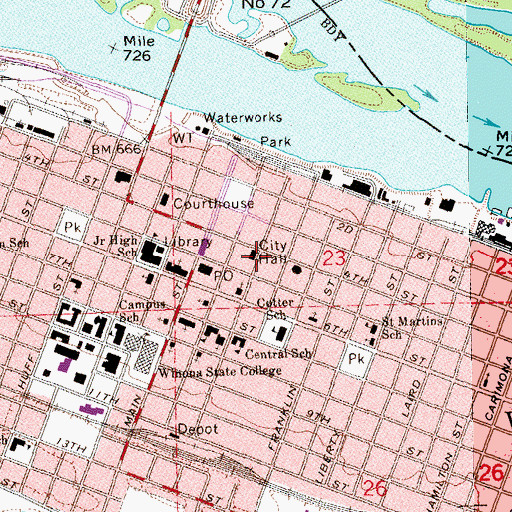 Topographic Map of Winona City Hall, MN