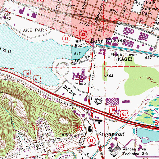Topographic Map of Lake Winona Manor, MN