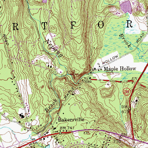 Topographic Map of Bakersville Brook, CT