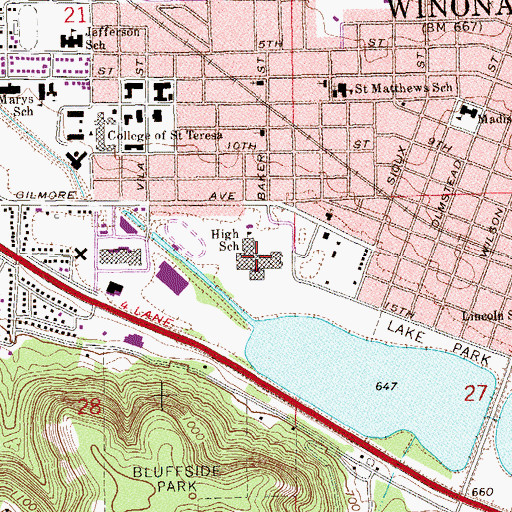 Topographic Map of Winona Senior High School, MN