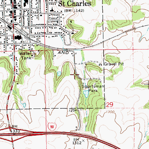 Topographic Map of Saint Charles Golf Course, MN