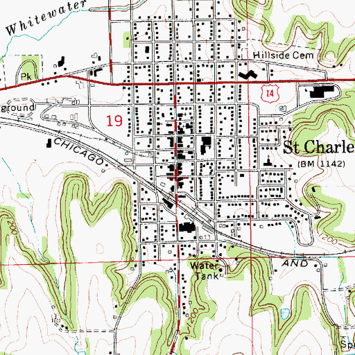 Topographic Map of Saint Charles Post Office, MN
