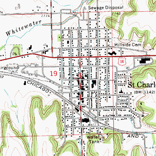 Topographic Map of Saint Charles City Hall, MN