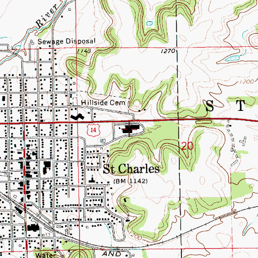 Topographic Map of Saint Charles Secondary School, MN