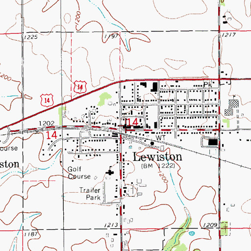 Topographic Map of Lewiston City Hall, MN